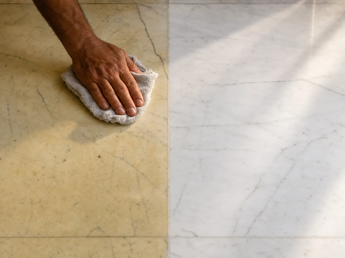 Yellowish marble floor — guide by Projectes Sastre, Mallorca