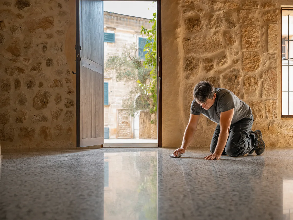 Pulido de suelos inca en Projectes Sastre, Mallorca